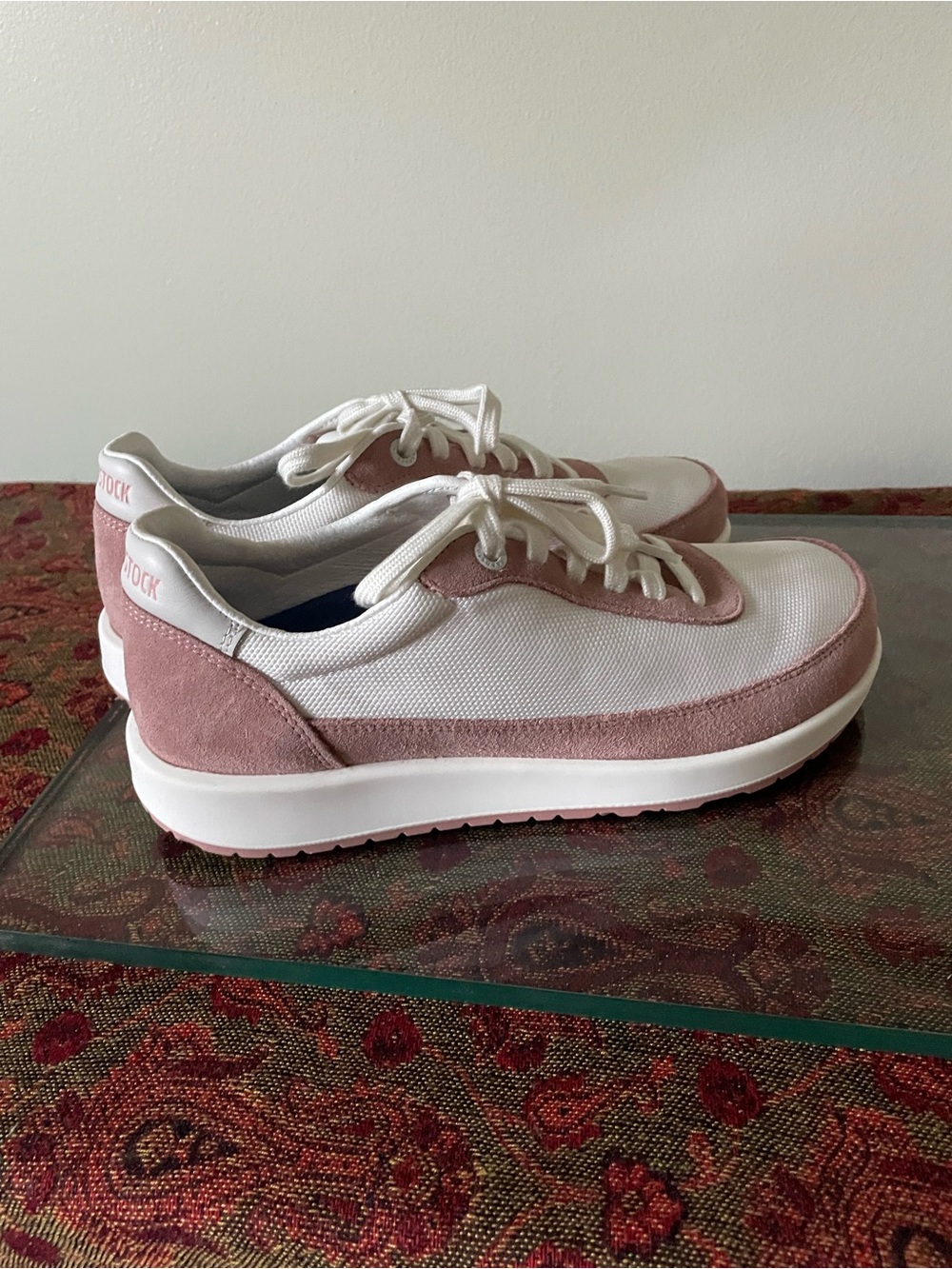 Birkenstock Women’s Pink and White Lace-Up Sneakers